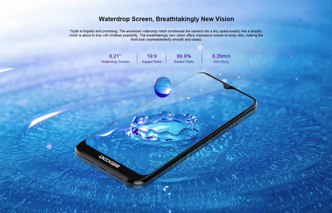 Doogee Y8 Plus - водооталкивающий экран 